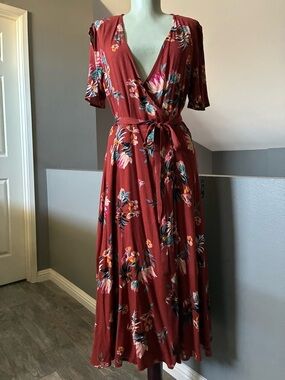 Lulus Jet Set For Sun Tropical Wrap Midi Dress Size Medium NWT